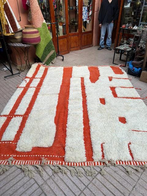 Custom Orange and White Beni Ourain Rug: Handwoven Moroccan Wool