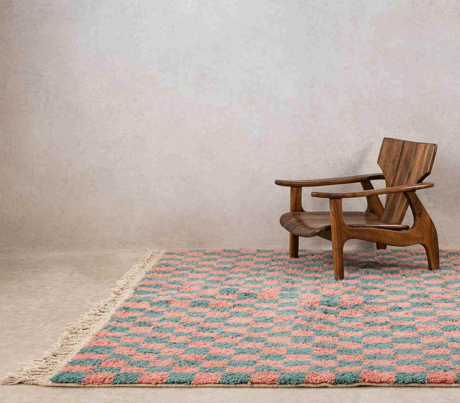 Moroccan checkered rug, handmade berber rug