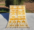 Handmade Yellow and White Wool Berber Rug: Moroccan Striped Carpet