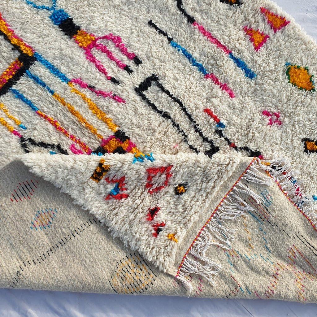 Handmade Beni Ourain Wool Rug: Funky Abstract Moroccan Design