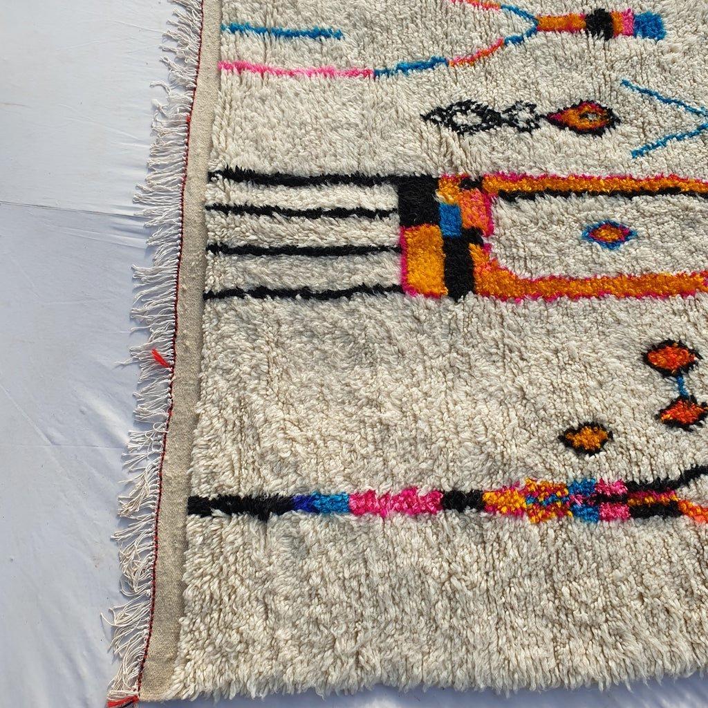Handmade Beni Ourain Wool Rug: Funky Abstract Moroccan Design