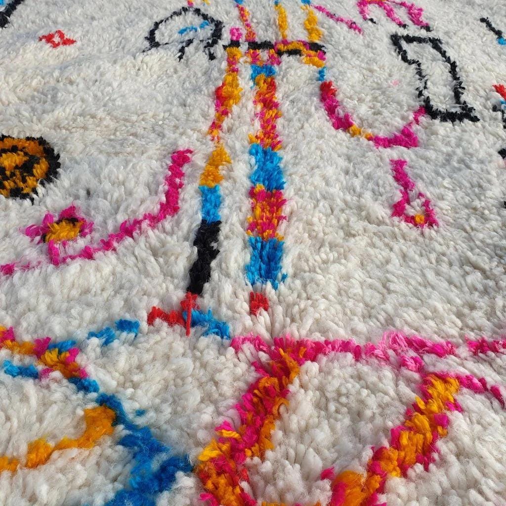 Handmade Beni Ourain Wool Rug: Funky Abstract Moroccan Design