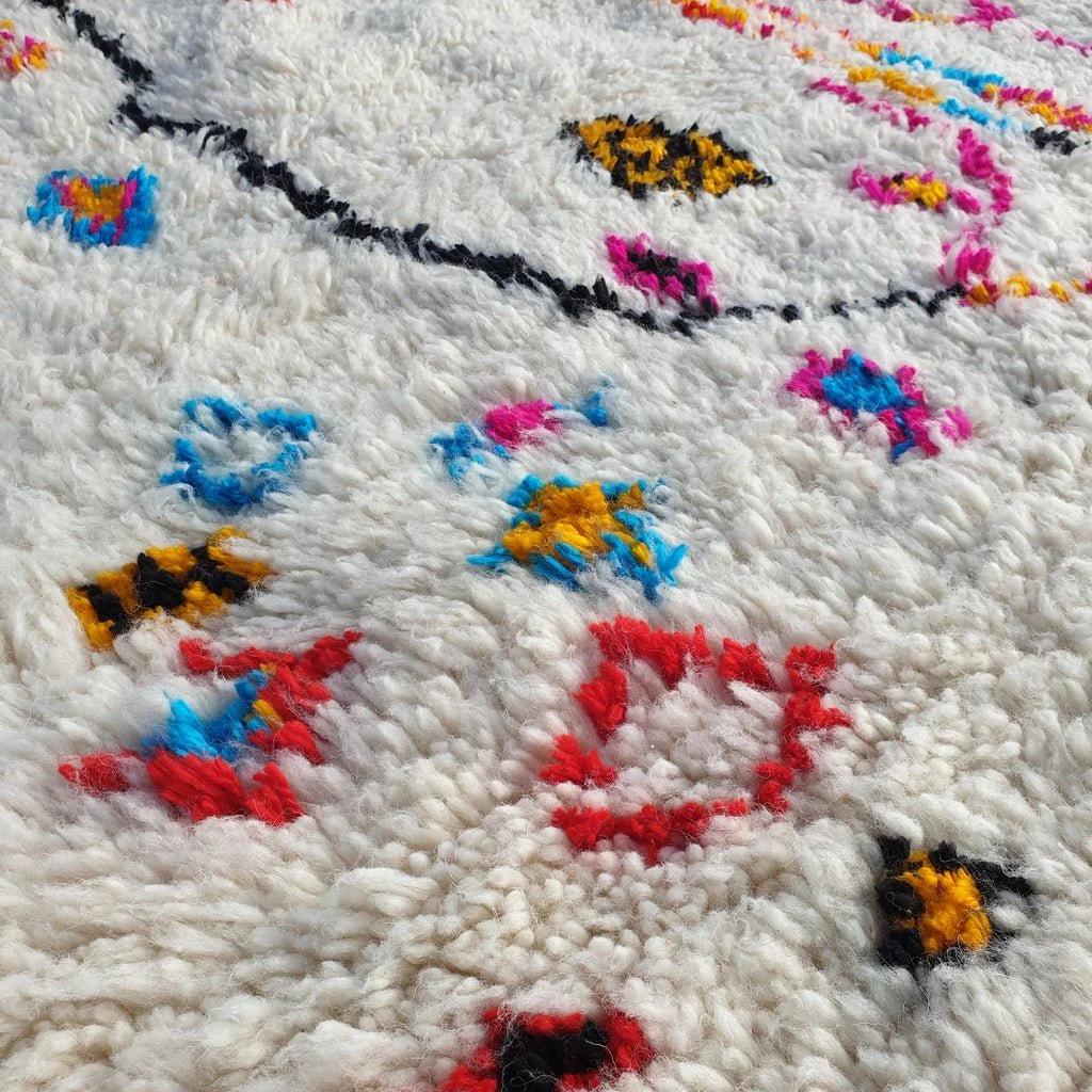 Handmade Beni Ourain Wool Rug: Funky Abstract Moroccan Design