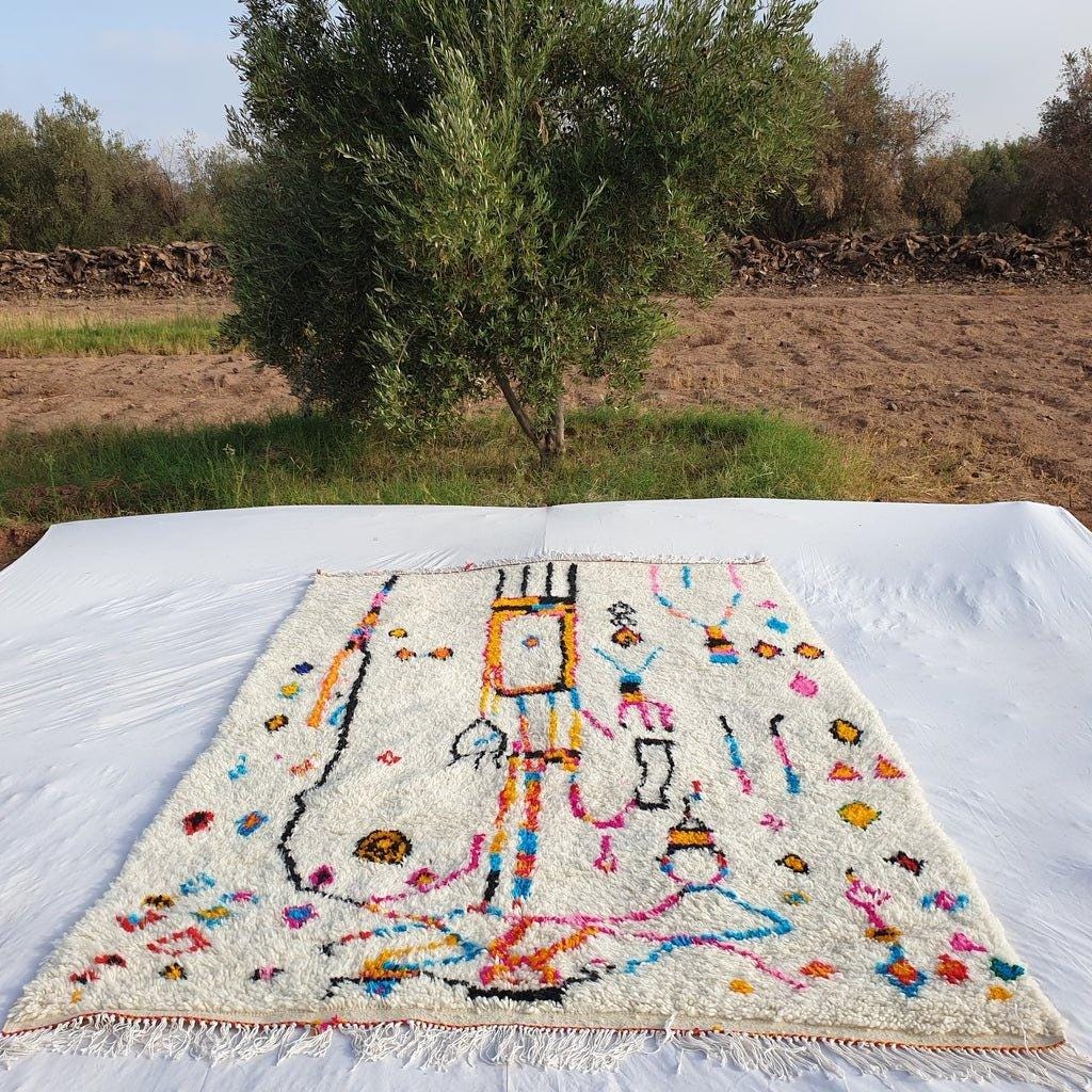 Handmade Beni Ourain Wool Rug: Funky Abstract Moroccan Design