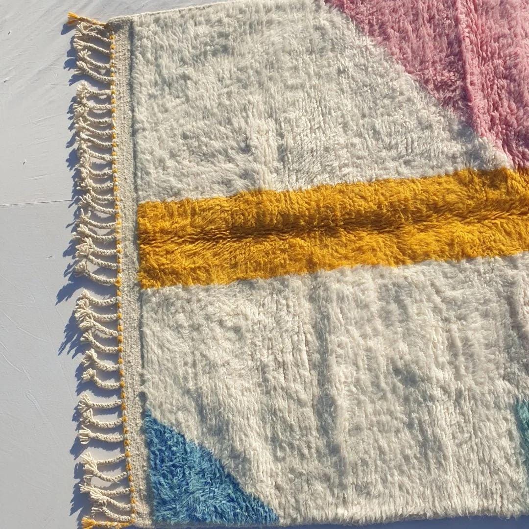 Handmade Beni Ourain Rug: Moroccan Shag Wool Carpet