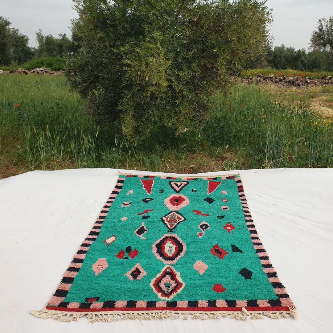 Handwoven Moroccan Shag Rug: Green Berber Carpet