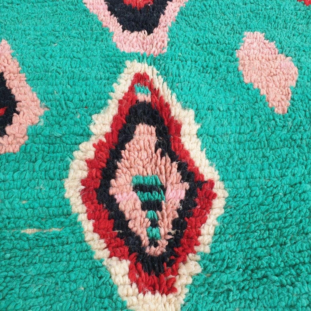 Handwoven Moroccan Shag Rug: Green Berber Carpet