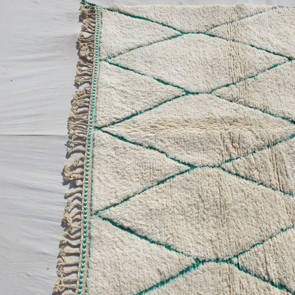 KHadija Hand-Knotted Green & White Moroccan Carpet