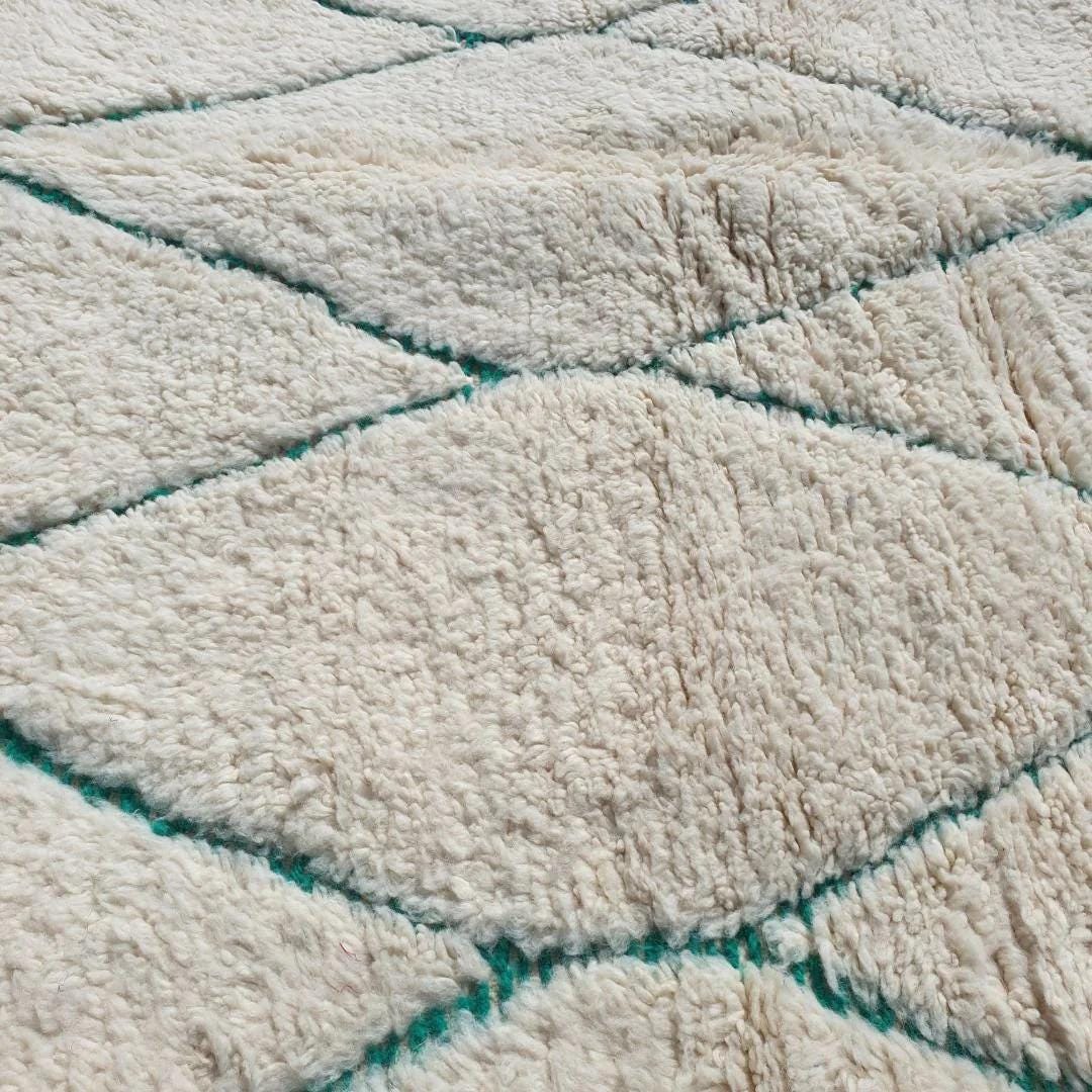 KHadija Hand-Knotted Green & White Moroccan Carpet