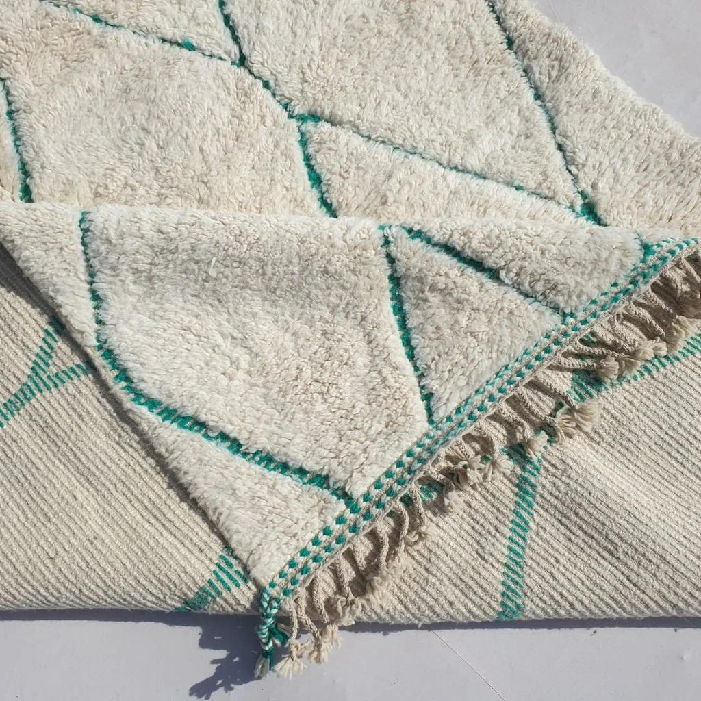 KHadija Hand-Knotted Green & White Moroccan Carpet