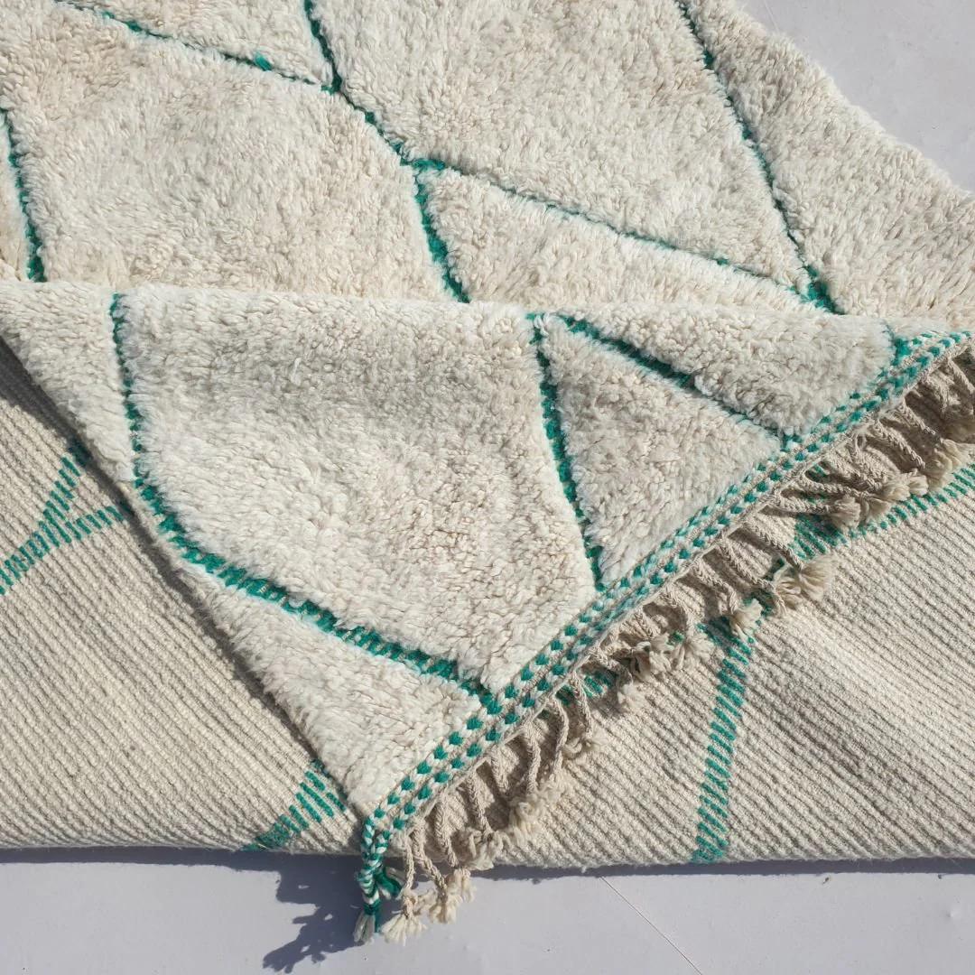 KHadija Hand-Knotted Green & White Moroccan Carpet