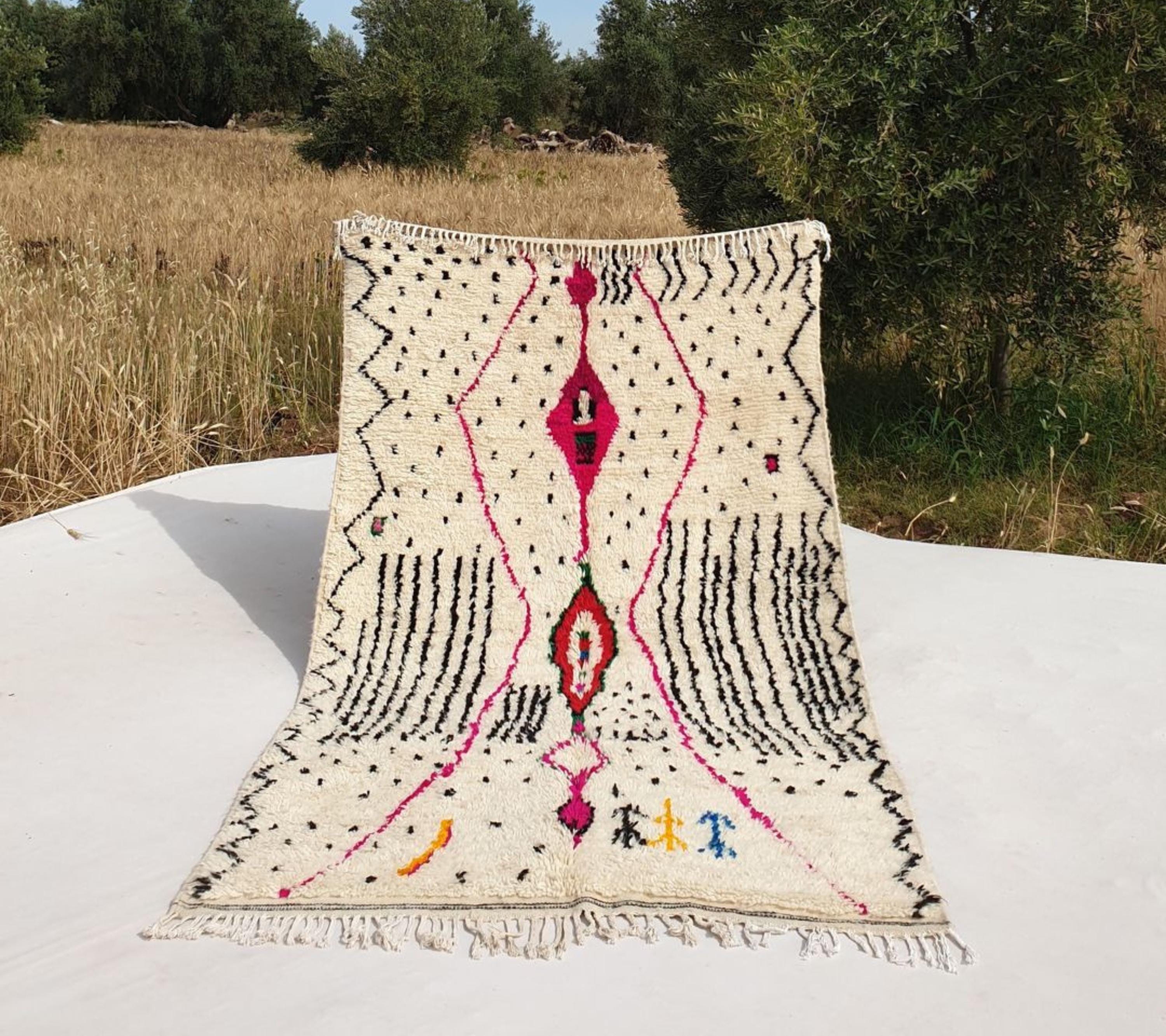 Handmade Beni Ourain Rug: Colorful Boho Moroccan Wool Carpet