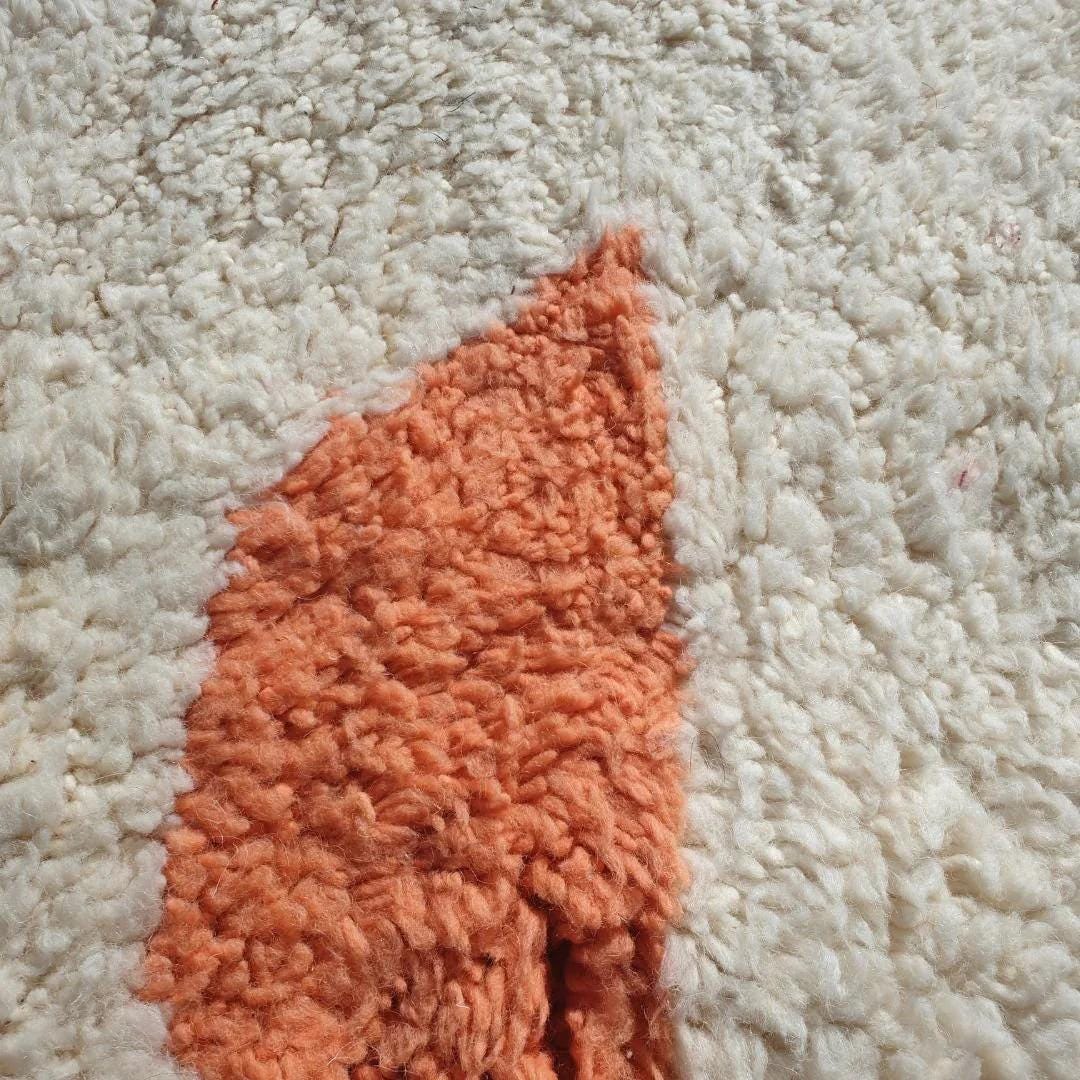 Hand-Knotted Boujaad Wool Rug: White & Orange Moroccan Design