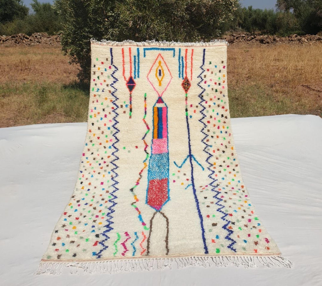 Handmade Wool Moroccan Shag Rug: Authentic Beni Ourain Berber Carpet