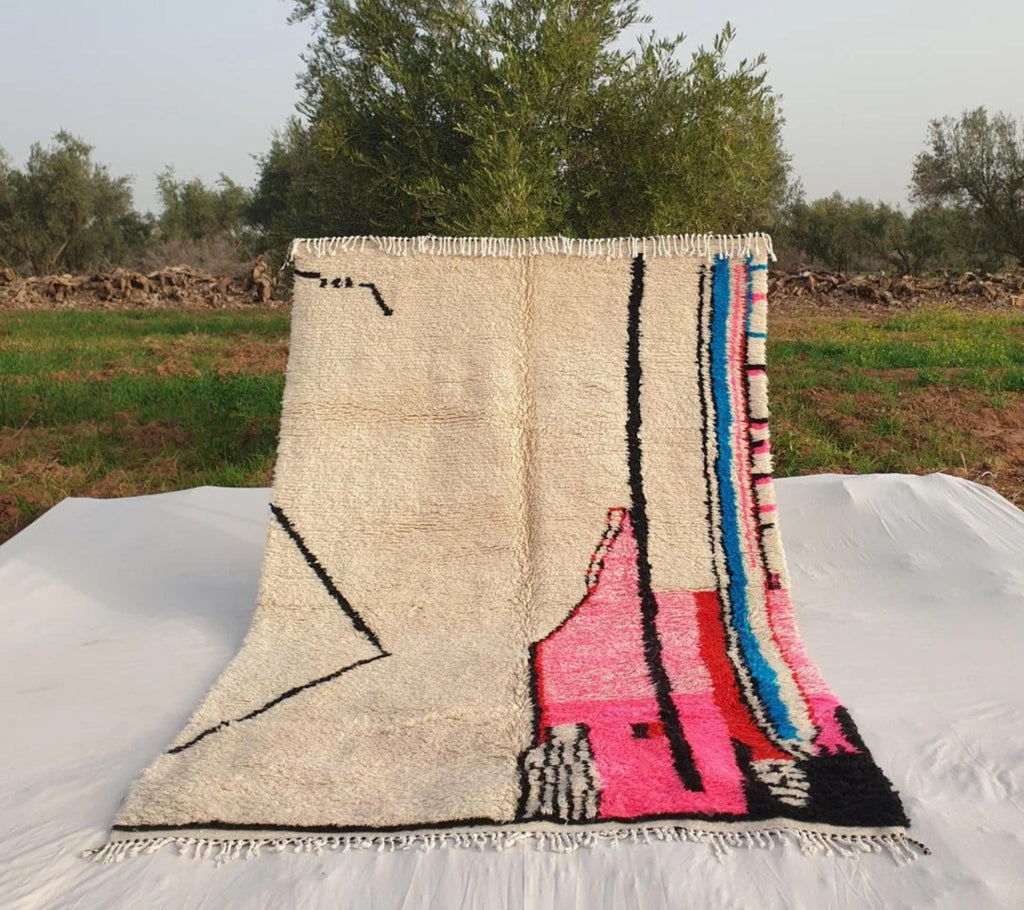Handmade Wool Beni Ourain Rug: Authentic Berber Shaggy Carpet