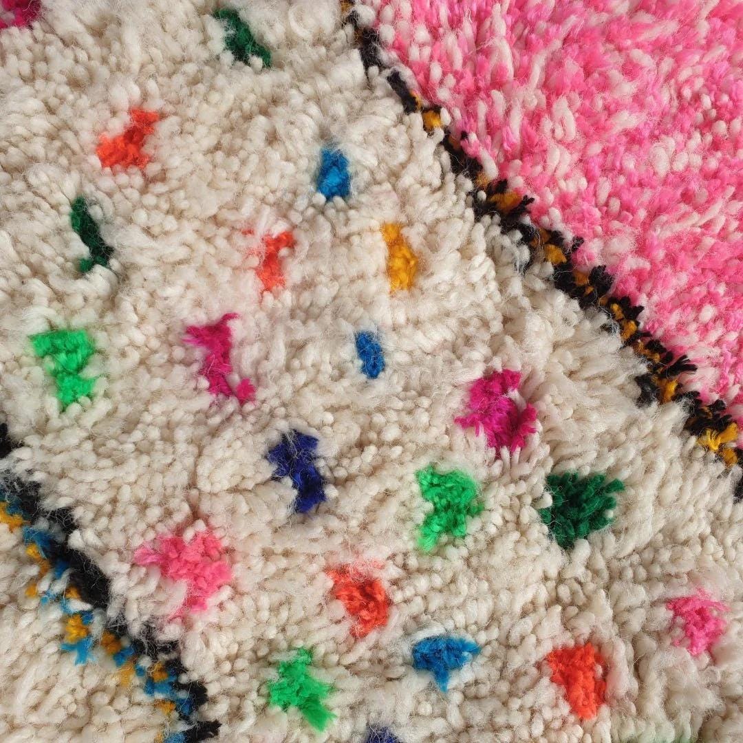 Handmade Azilal Rug: Pink Tribal Berber, Moroccan Wool Carpet