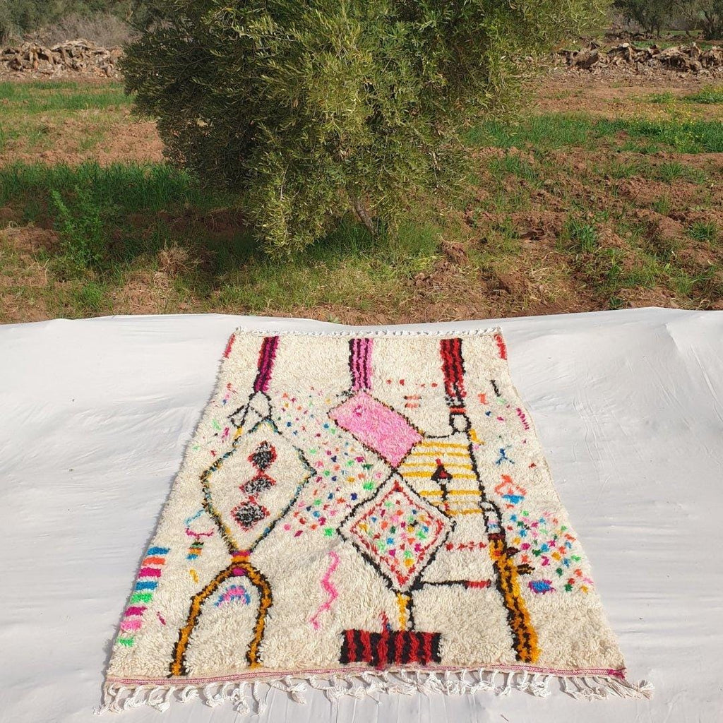 Handmade Azilal Rug: Pink Tribal Berber, Moroccan Wool Carpet