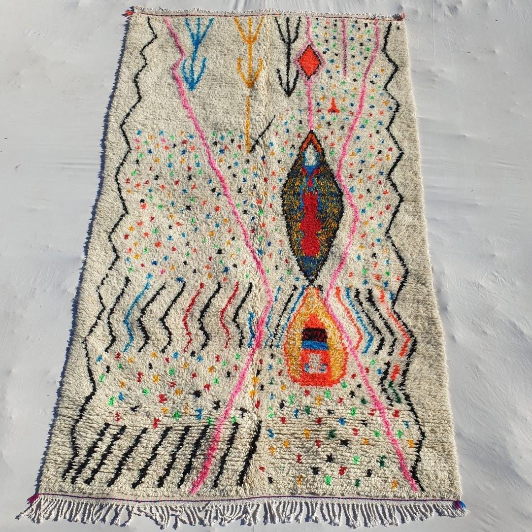 Authentic Berber Azilal Rug: Multicolor Moroccan Wool, Hand-Knotted