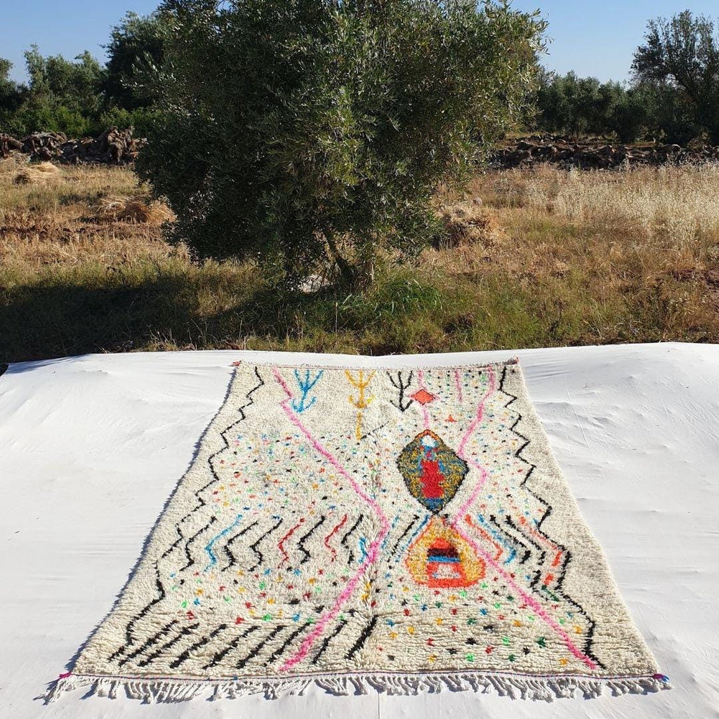 Authentic Berber Azilal Rug: Multicolor Moroccan Wool, Hand-Knotted