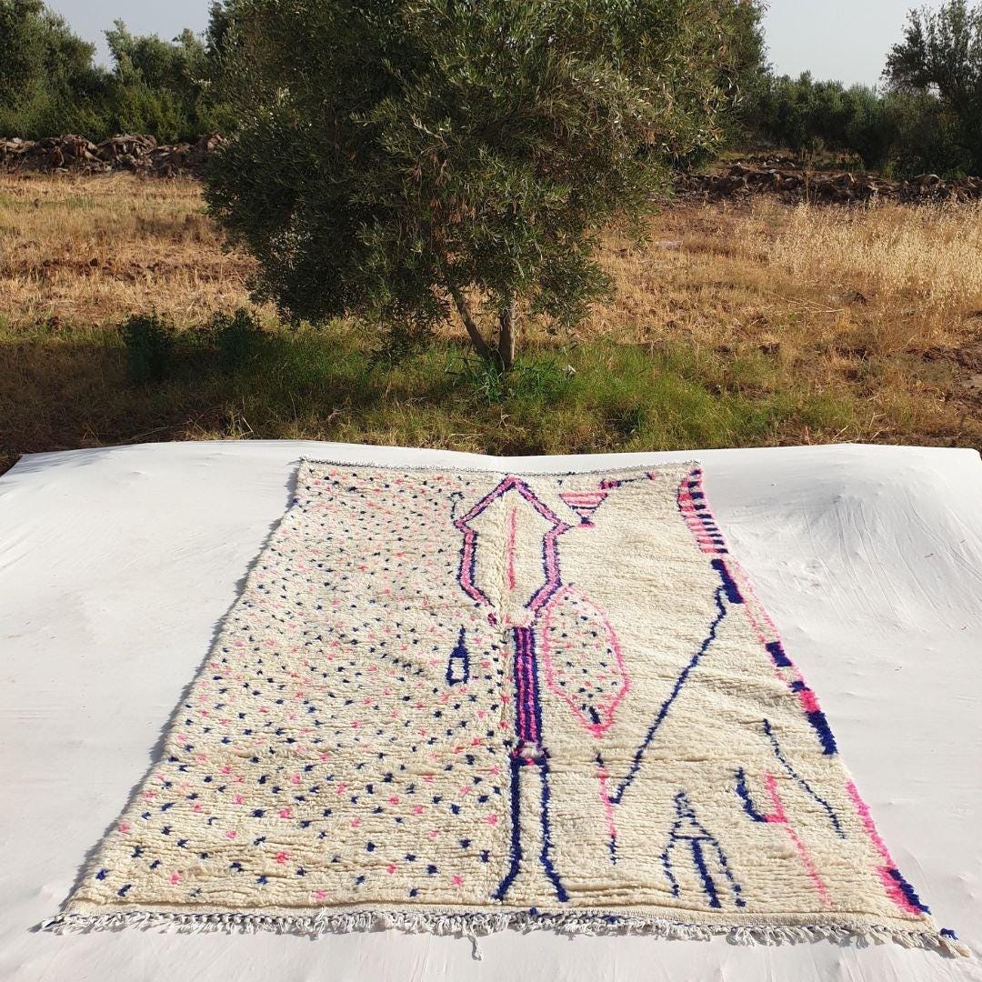 Handmade Beni Ourain Wool Rug: Shaggy Berber Moroccan Carpet