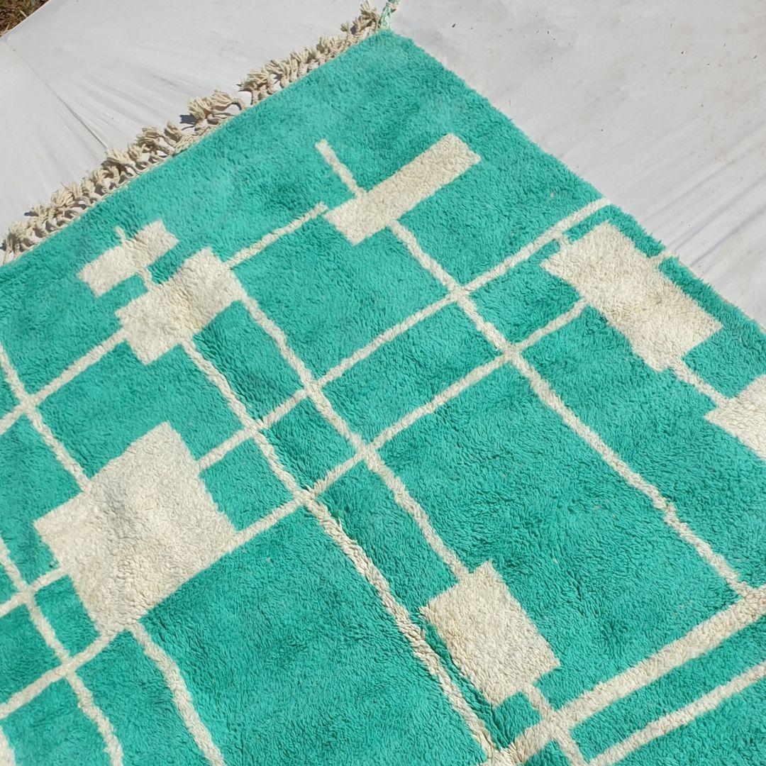 Handmade Turquoise Shag Rug: Moroccan Berber Wool Carpet