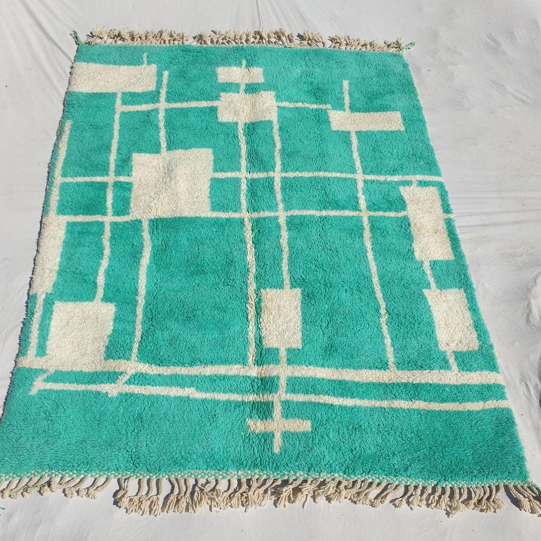 Handmade Turquoise Shag Rug: Moroccan Berber Wool Carpet