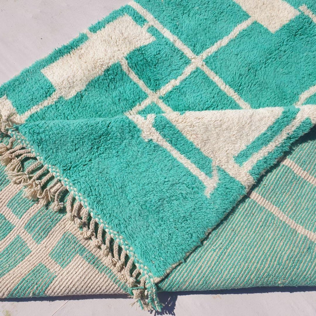 Handmade Turquoise Shag Rug: Moroccan Berber Wool Carpet