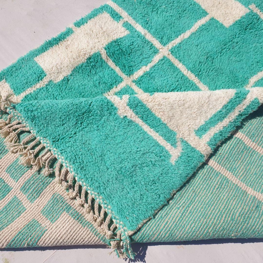Handmade Turquoise Shag Rug: Moroccan Berber Wool Carpet
