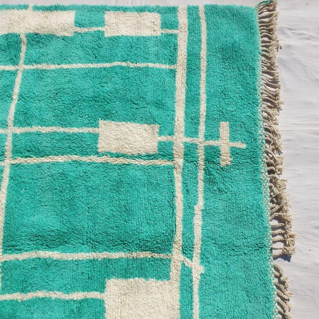 Handmade Turquoise Shag Rug: Moroccan Berber Wool Carpet