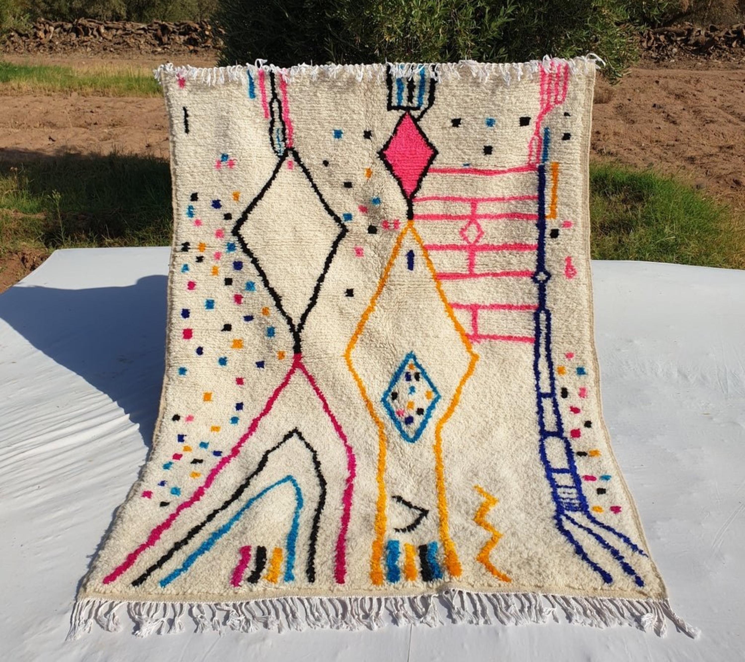 Handmade Moroccan Wool Rug: Colorful Berber Shag Carpet