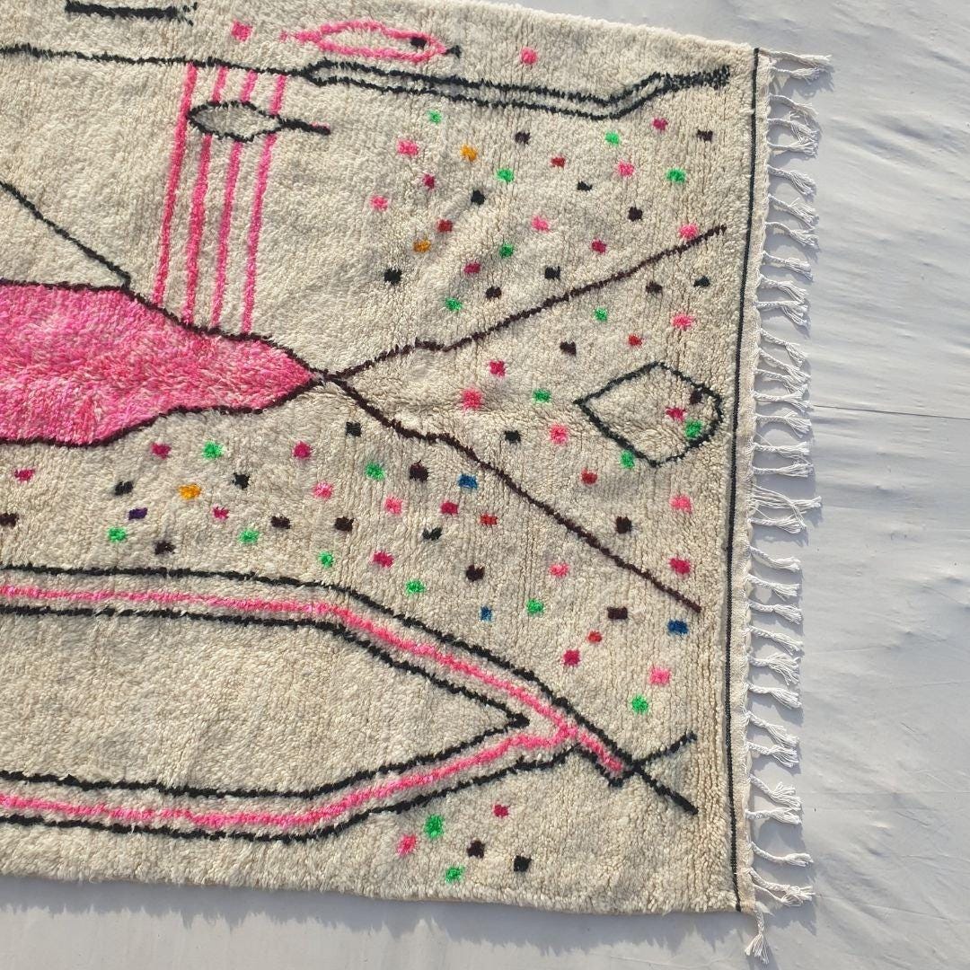 Handmade Azilal Berber Rug: Pink Moroccan Wool Rug