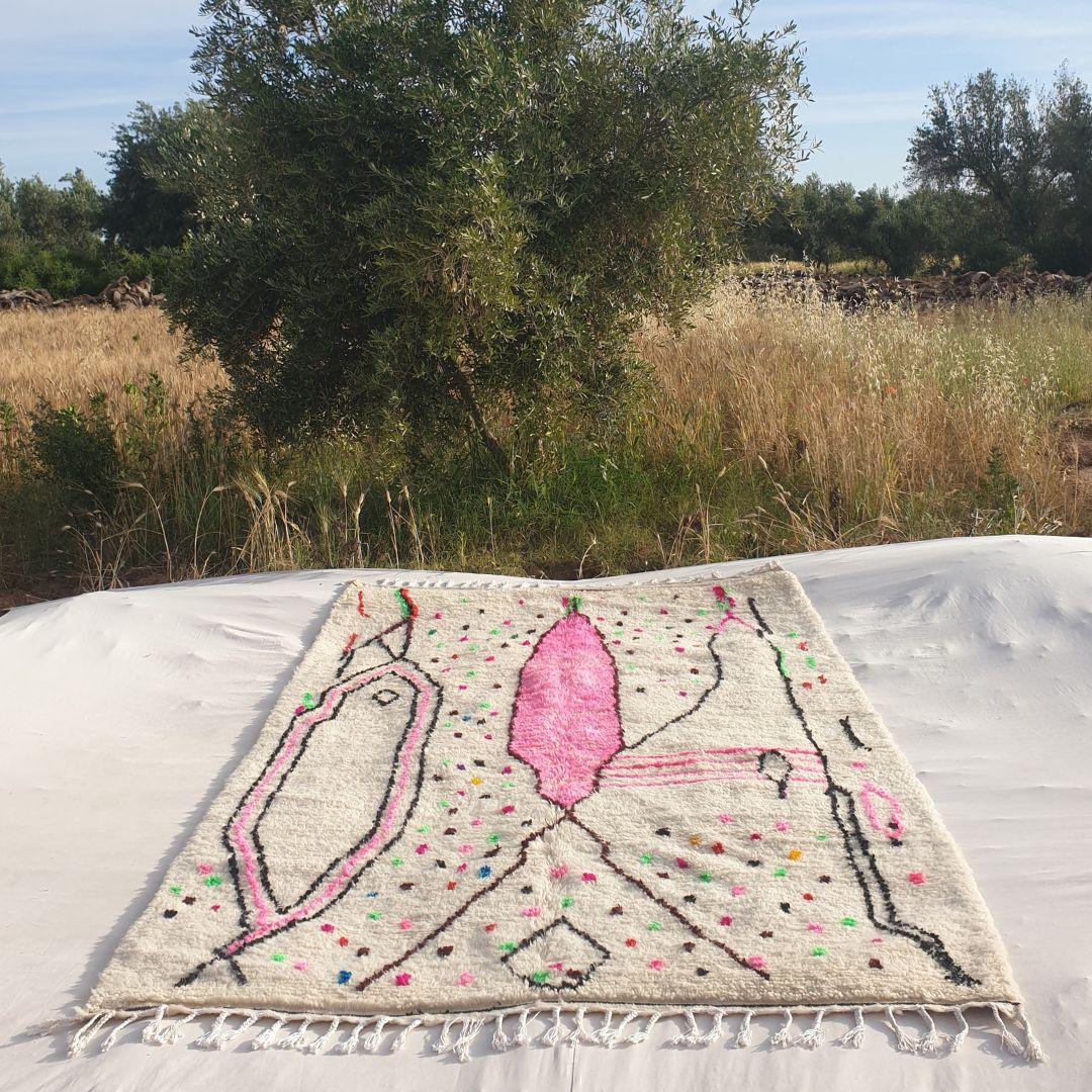Handmade Azilal Berber Rug: Pink Moroccan Wool Rug
