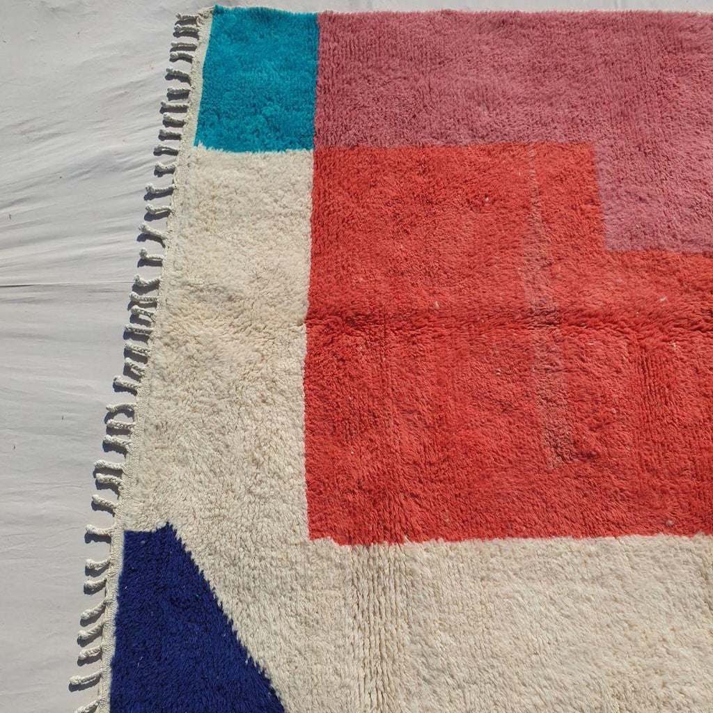 Handmade Beni Ourain Wool Rug: Colorful Shag Moroccan Carpet