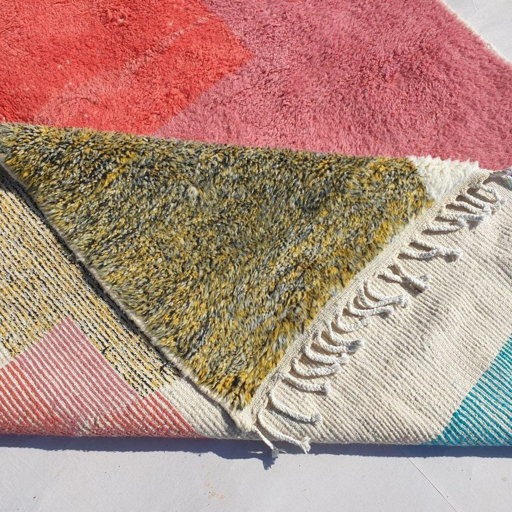 Handmade Beni Ourain Wool Rug: Colorful Shag Moroccan Carpet