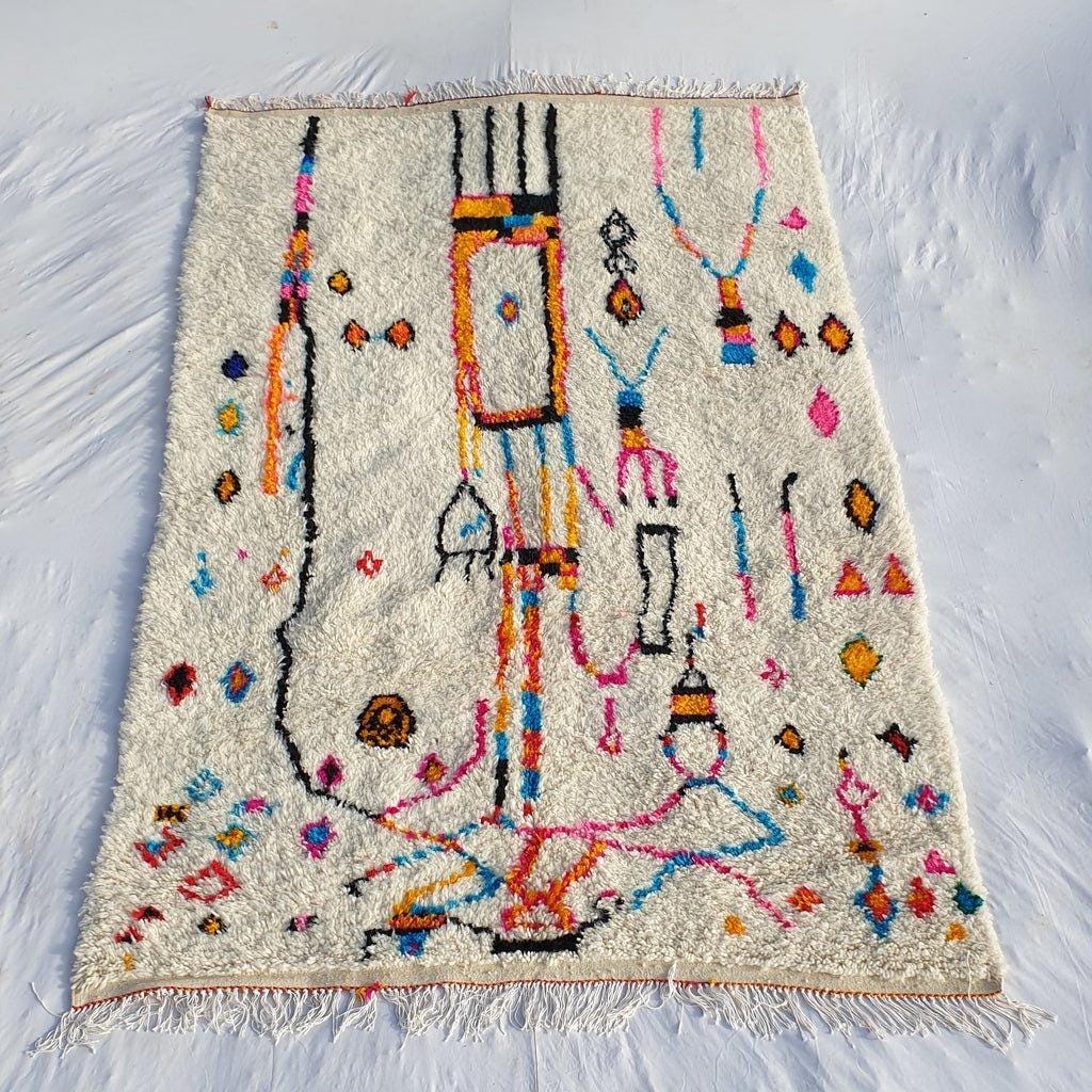 Handmade Beni Ourain Wool Rug: Funky Abstract Moroccan Design