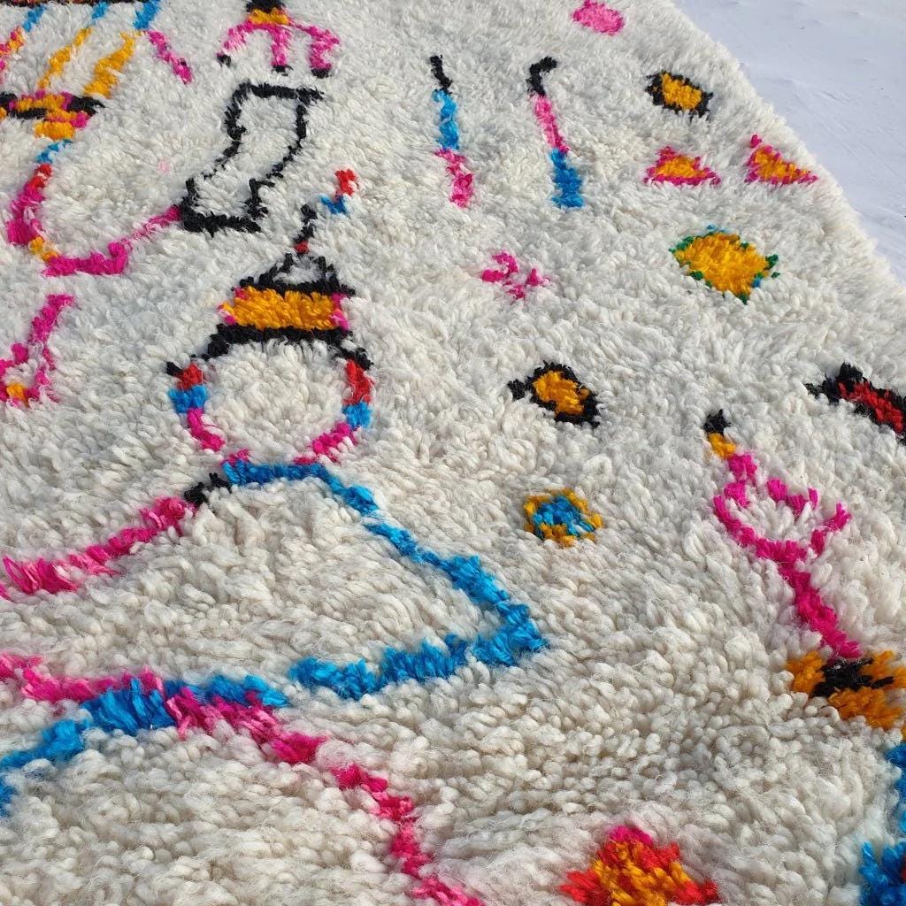 Handmade Beni Ourain Wool Rug: Funky Abstract Moroccan Design