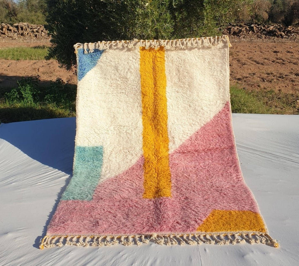 Handmade Beni Ourain Rug: Moroccan Shag Wool Carpet