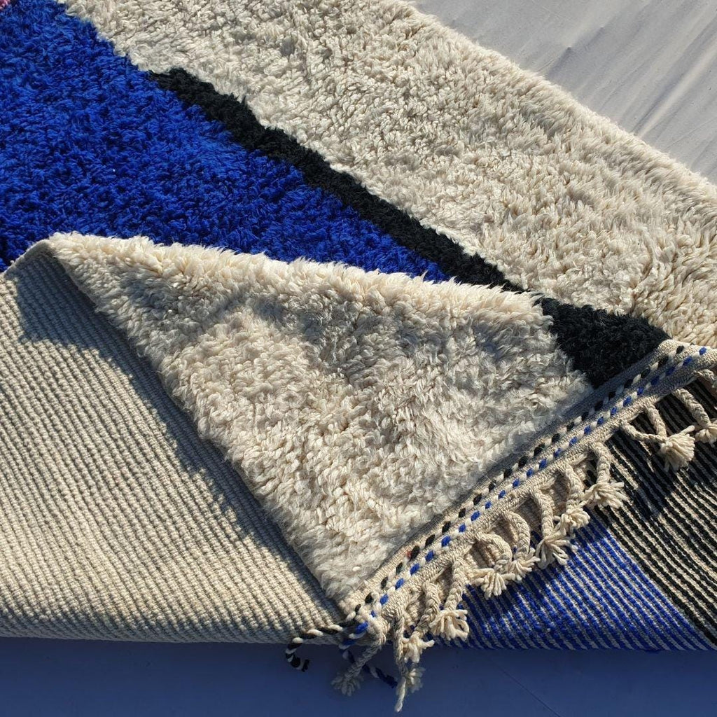 Handmade Moroccan Beni Ourain Rug: Black Geometric Wool Carpet