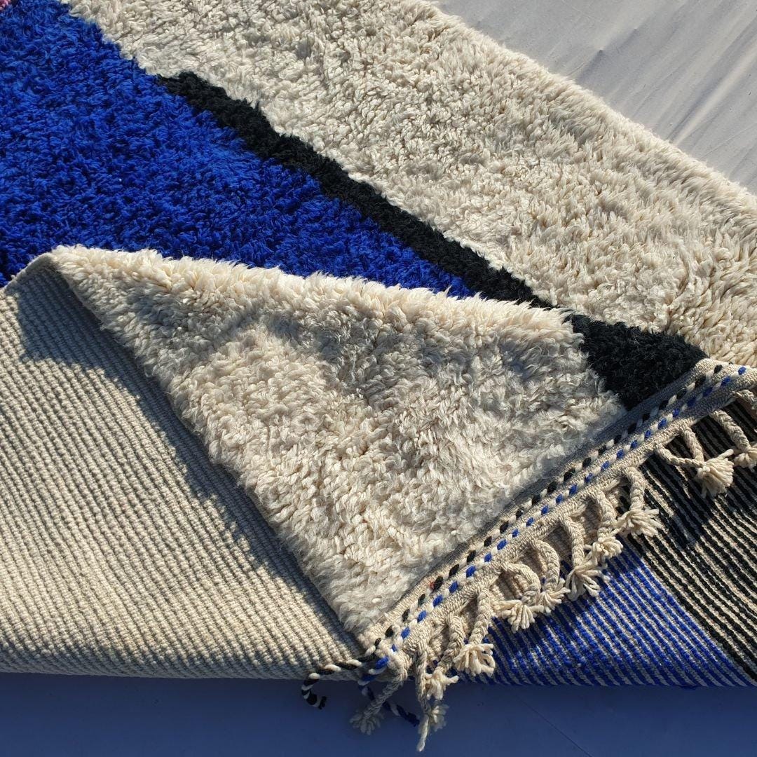 Handmade Moroccan Beni Ourain Rug: Black Geometric Wool Carpet