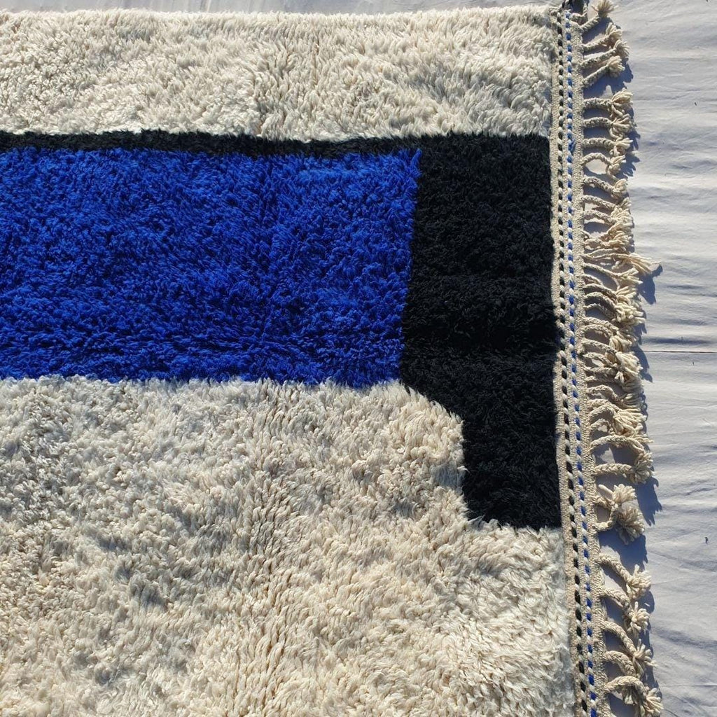 Handmade Moroccan Beni Ourain Rug: Black Geometric Wool Carpet