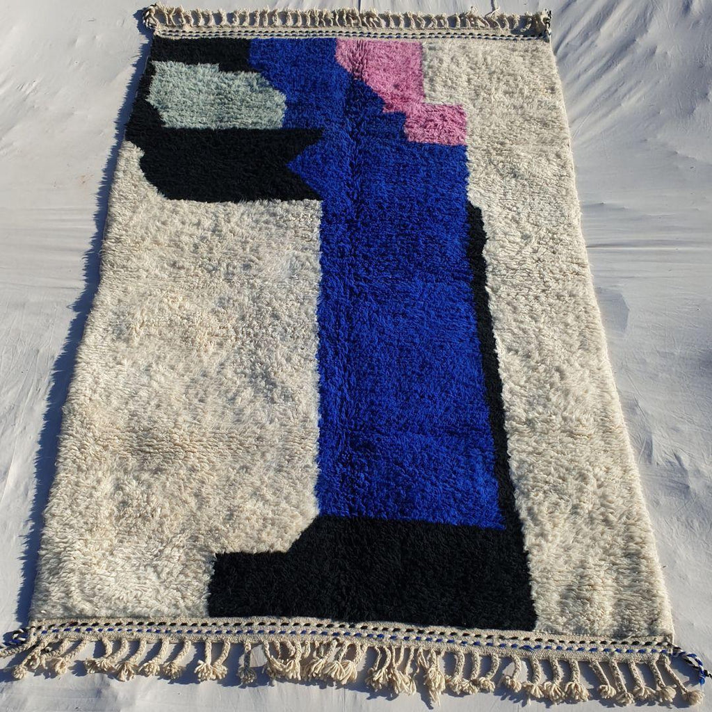 Handmade Moroccan Beni Ourain Rug: Black Geometric Wool Carpet