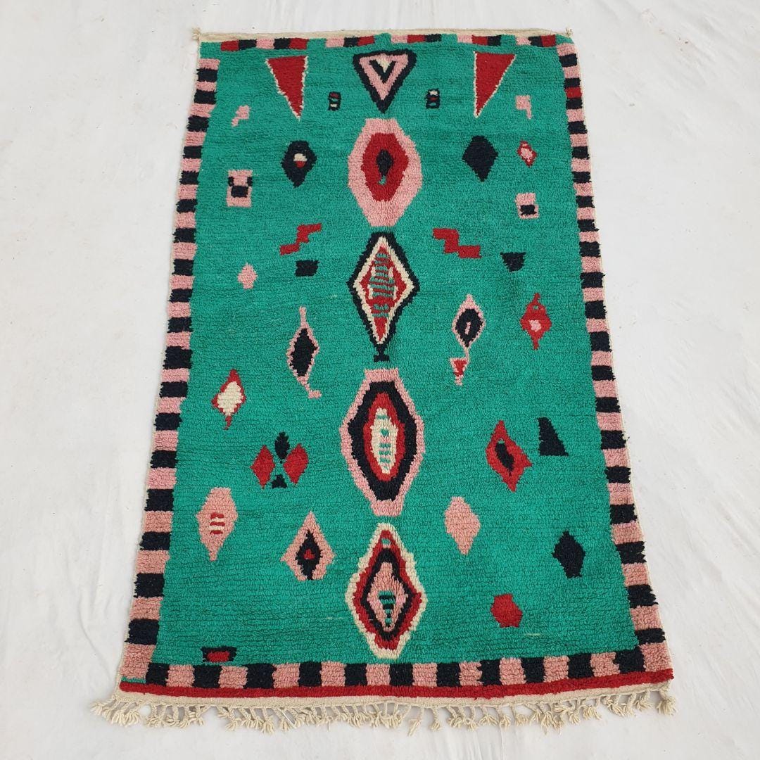 Handwoven Moroccan Shag Rug: Green Berber Carpet