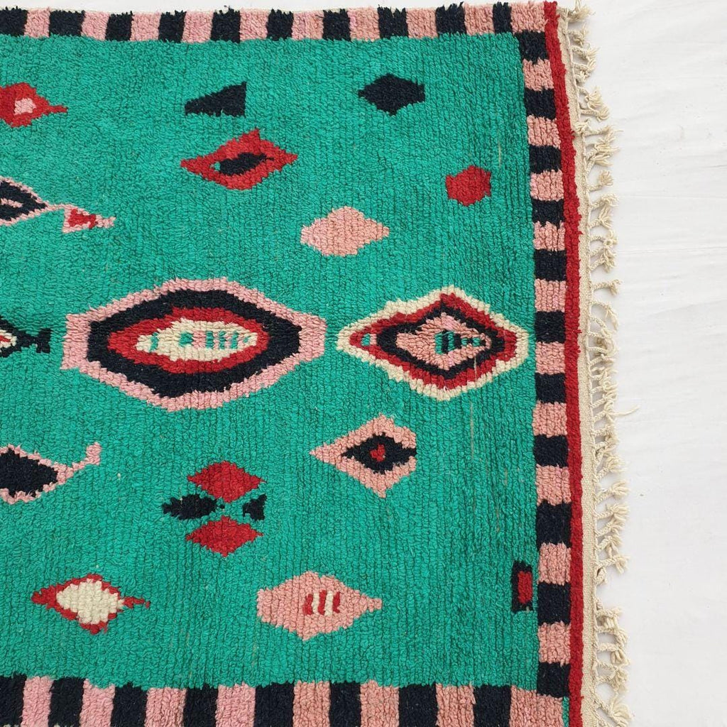 Handwoven Moroccan Shag Rug: Green Berber Carpet