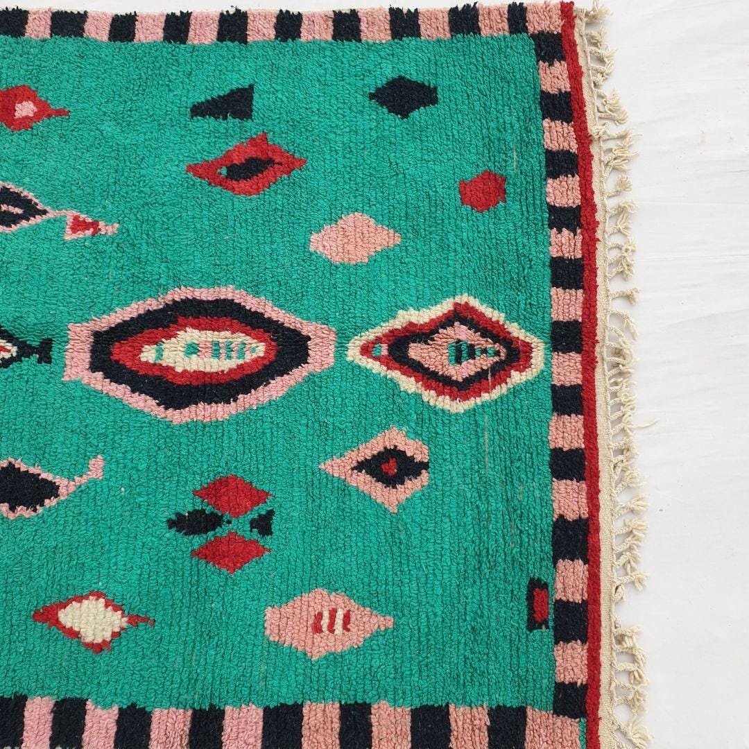 Handwoven Moroccan Shag Rug: Green Berber Carpet