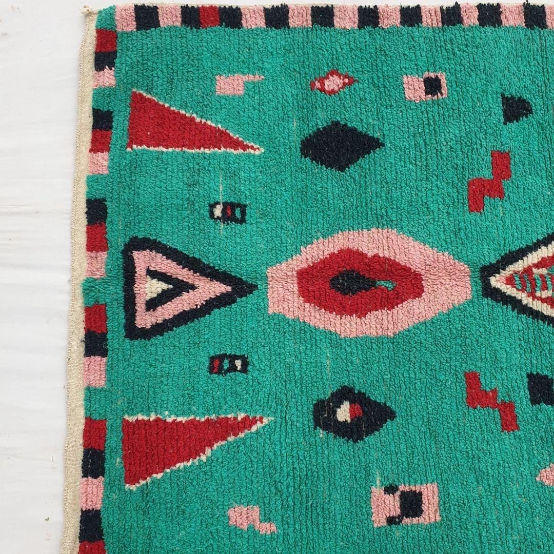 Handwoven Moroccan Shag Rug: Green Berber Carpet