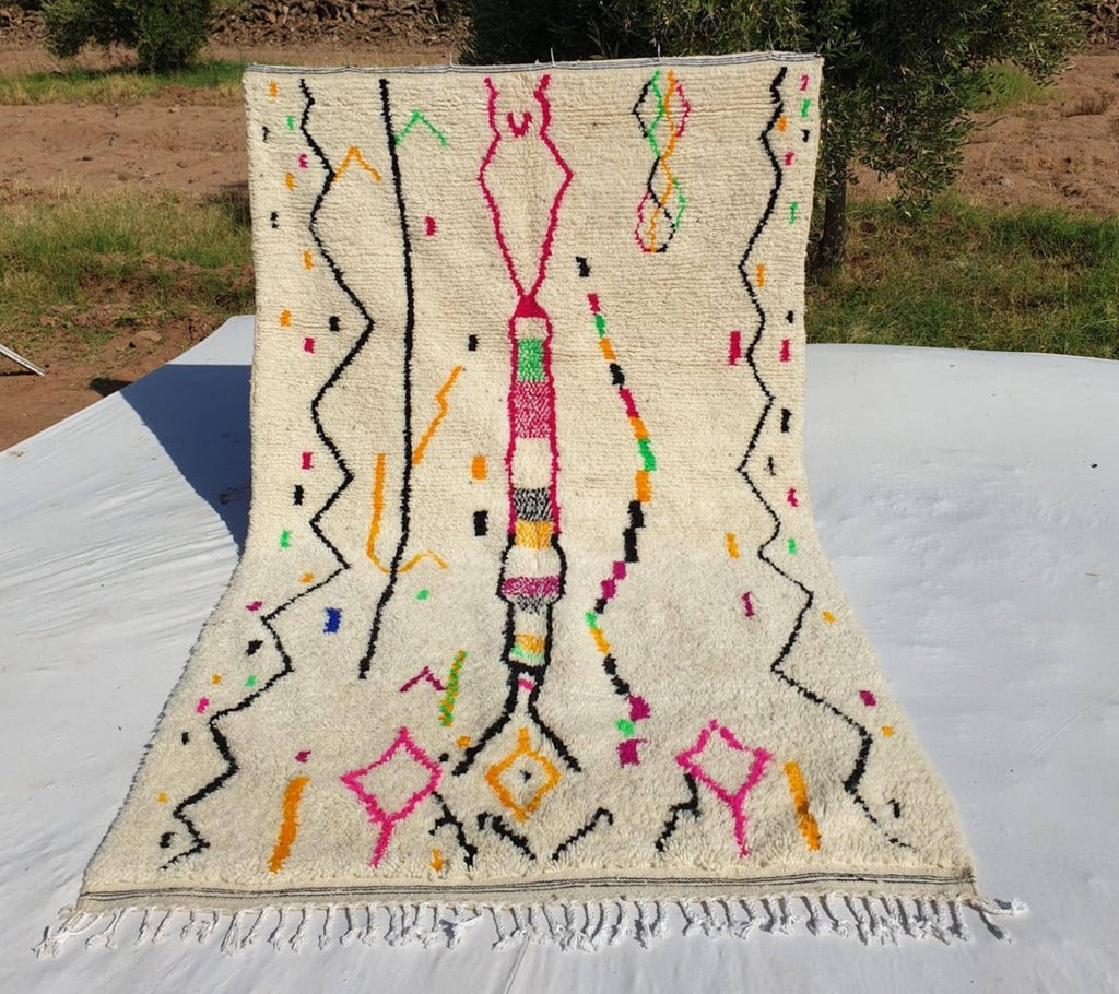 Colorful Wool Moroccan Rug: Handmade Beni Ourain Berber Rug