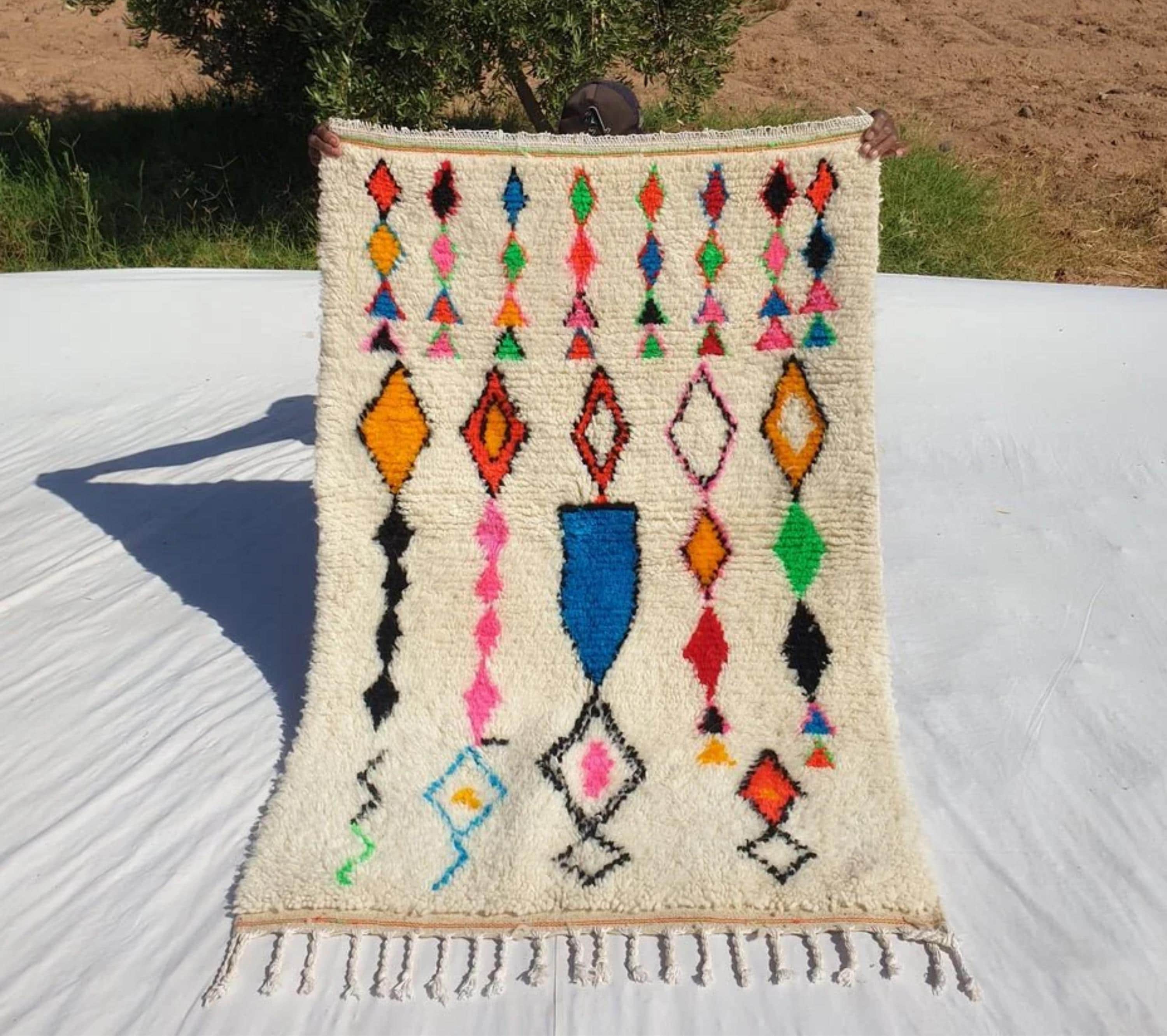 Colorful Moroccan Wool Rug: Handmade Berber Tribal Decor
