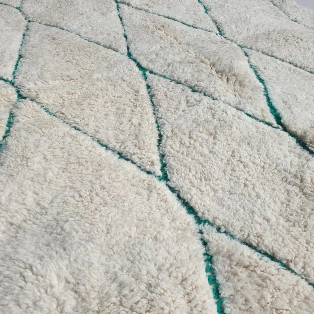 KHadija Hand-Knotted Green & White Moroccan Carpet