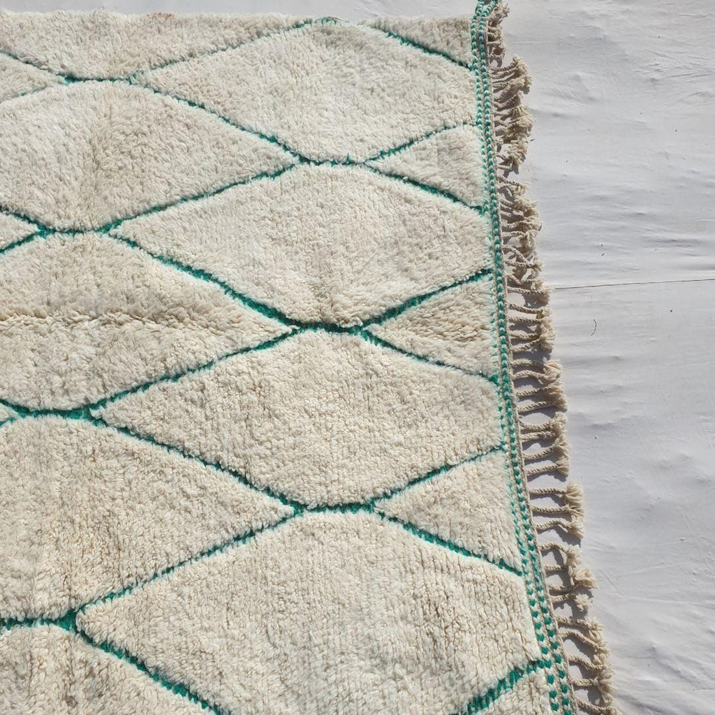 KHadija Hand-Knotted Green & White Moroccan Carpet