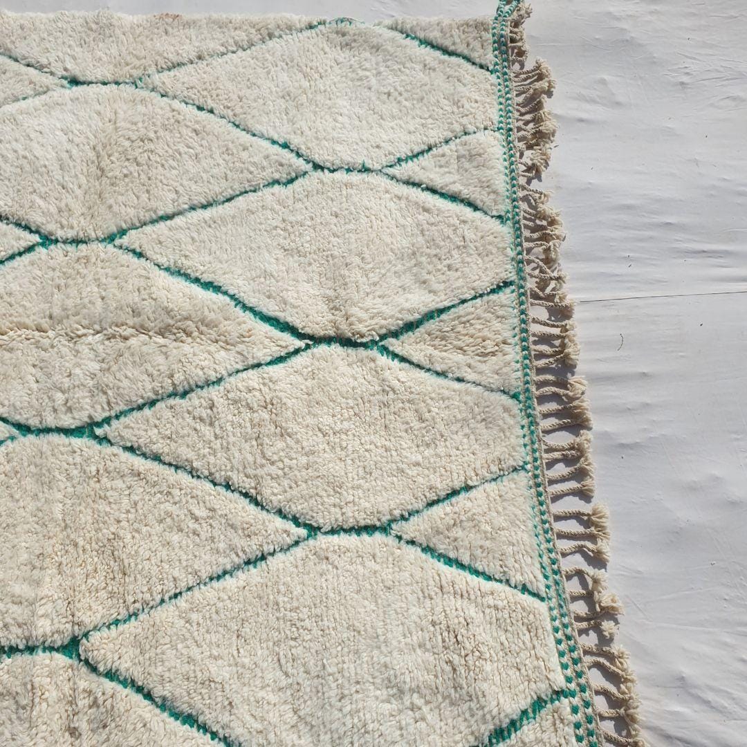 KHadija Hand-Knotted Green & White Moroccan Carpet